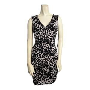 NWT Jennifer Lopez Parisian Chic Leopard Sheath Dress Black/White Women 2 Formal